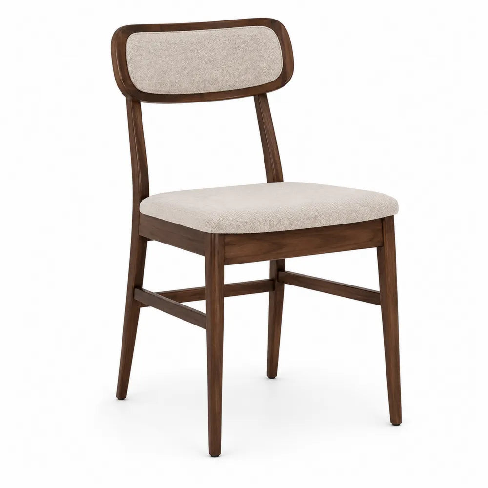 Sedia da pranzo in legno massello con seduta e schienale imbottiti in tessuto beige colore noce struttura classica 48 x 52 x 82 cm
