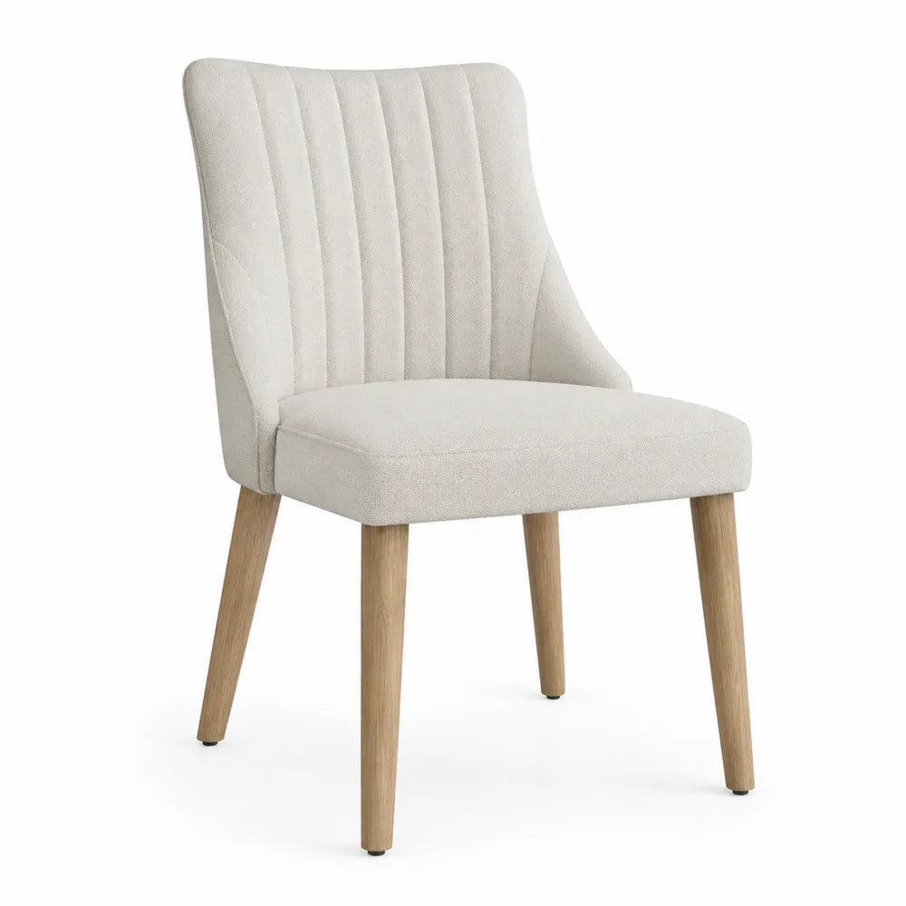 Sedia da pranzo 50x55x85 cm con seduta imbottita in tessuto beige e gambe in legno naturale stile moderno