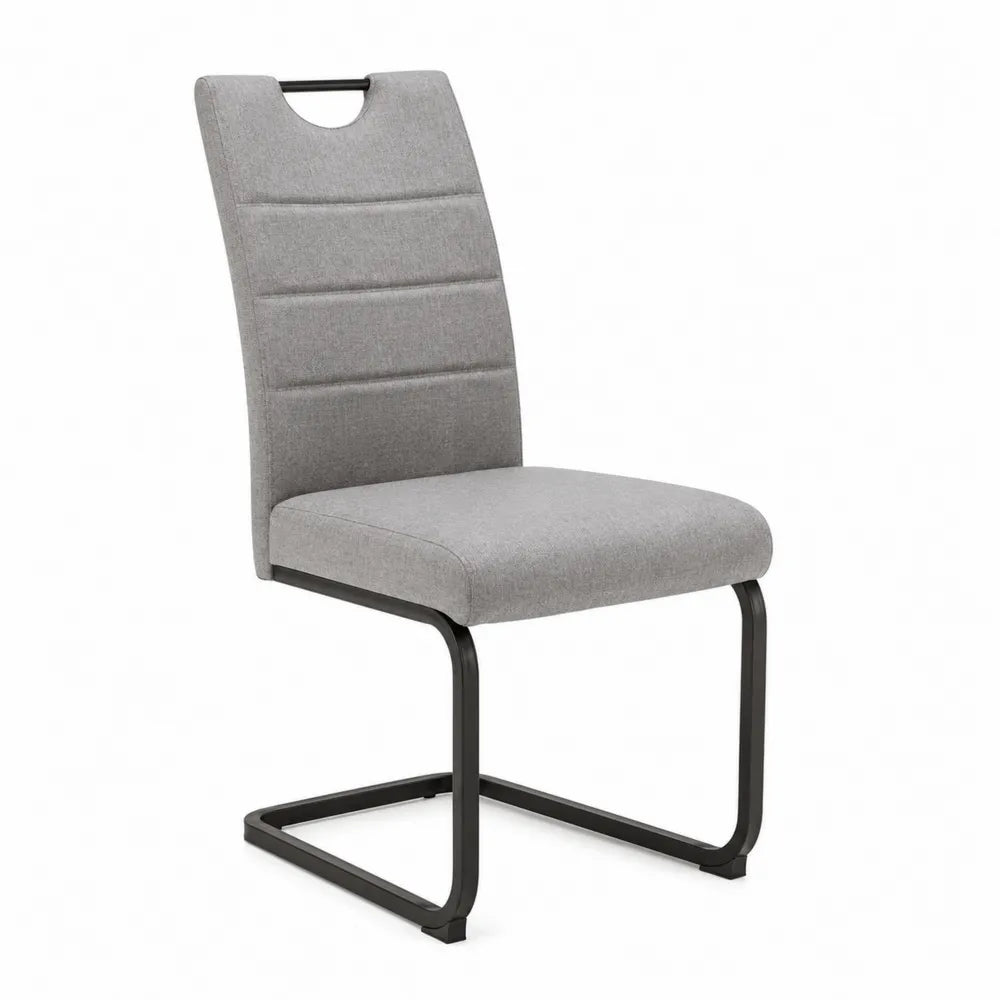 Sedia da pranzo imbottita grigia 48 x 52 x 95 cm con struttura in acciaio verniciato nero e base a slitta