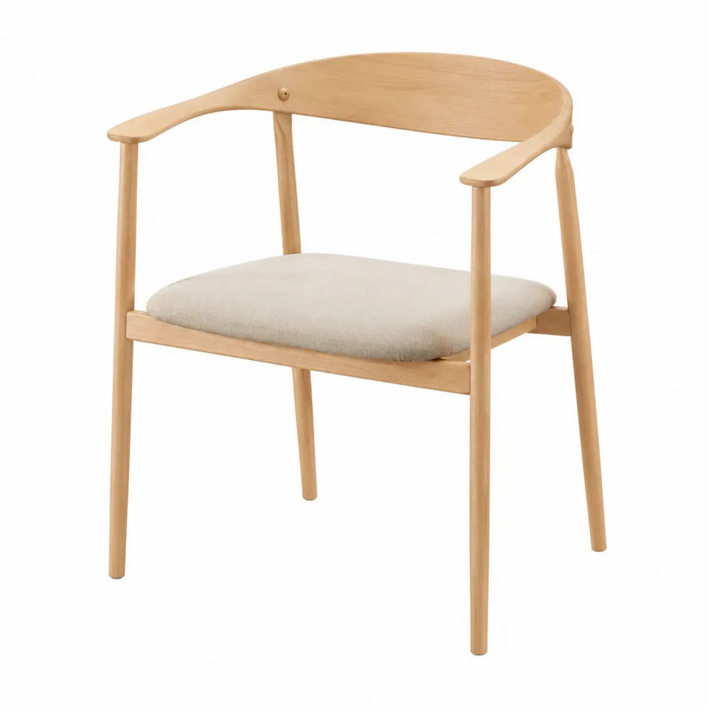 Sedia da pranzo con braccioli 55 cm x 55 cm x 80 cm in legno massello seduta imbottita in tessuto poliestere beige colore legno naturale chiaro
