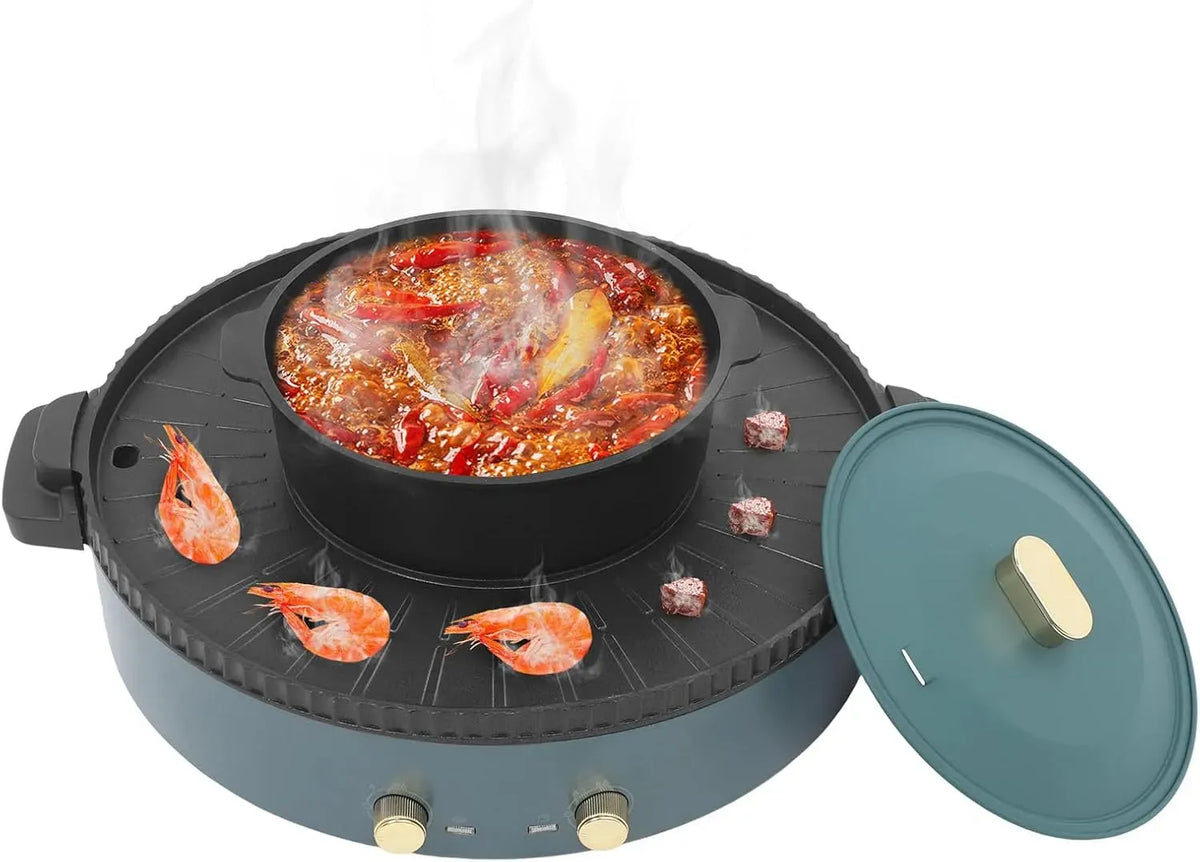 tavolo, grill, pentola elettrica multifunzione con grill, 7 L, verde, alluminio, per la famiglia per attrezzatura da tavolo versatile per