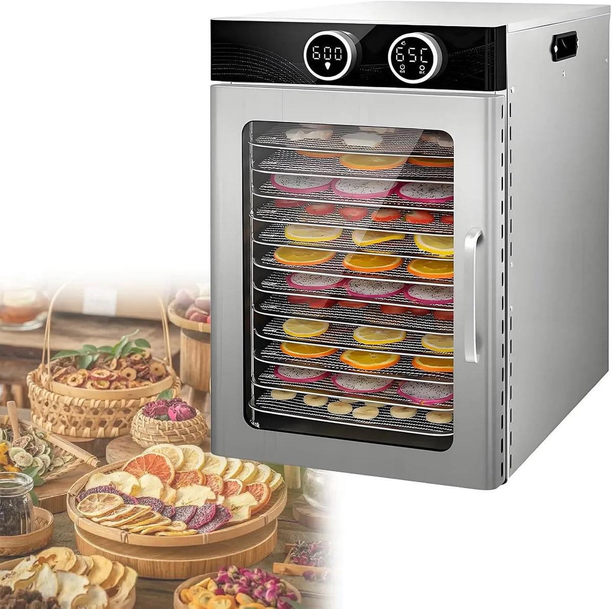 Asciugatrice 12-Floors, 30 a 90 °C, timer, professionale, 2 zone di temperatura, acciaio inox, Funzione Timer Fino a 24 Ore, 6/10/12 Vassi