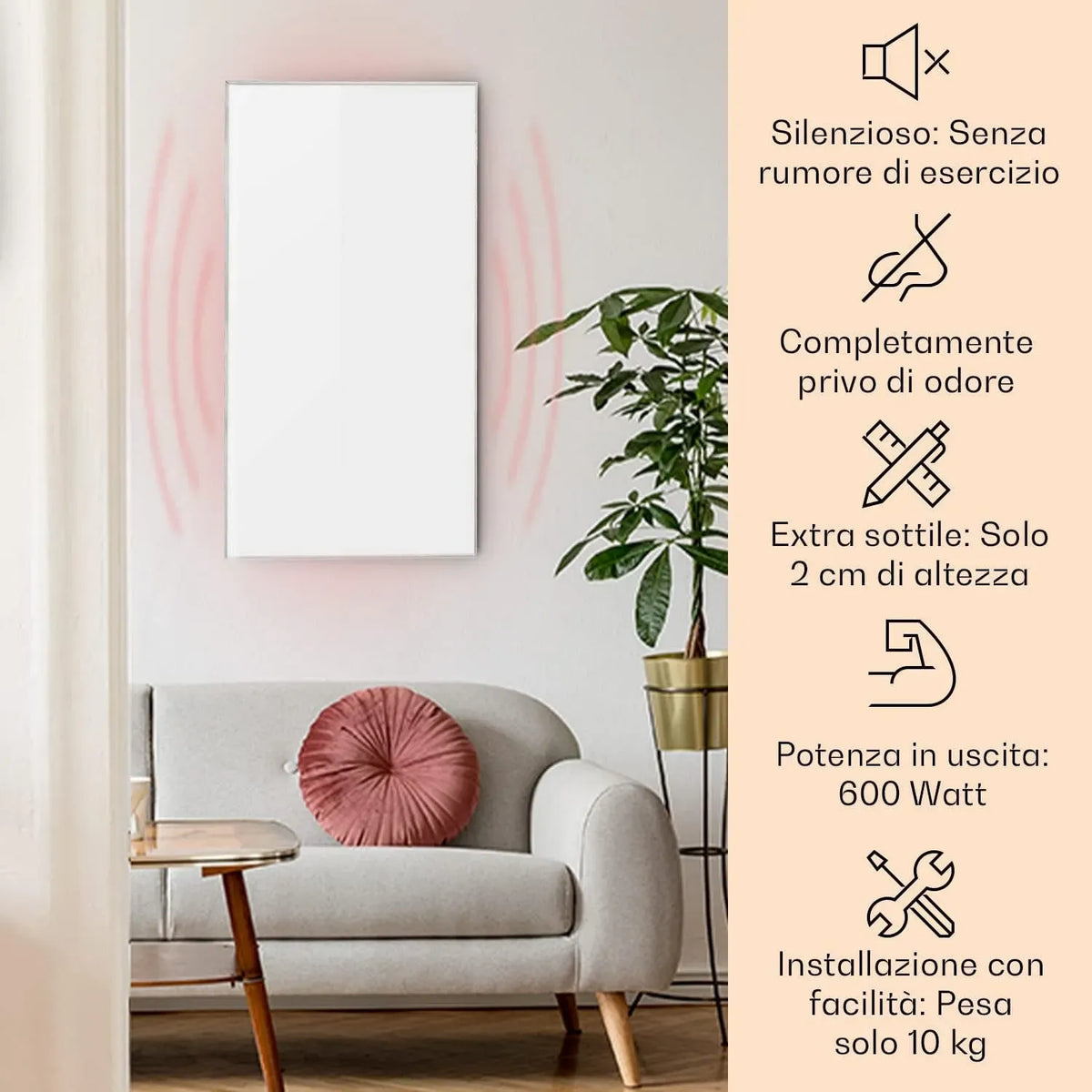 Klarstein CO2-Freie Infrarotheizung, Elektroheizung, 600 W, termostato, funzione riscaldante