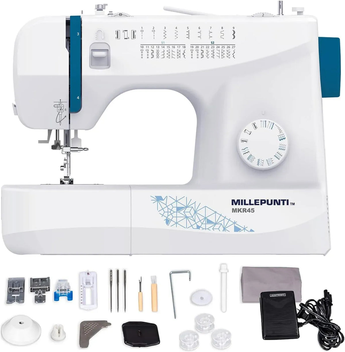 Accessorio per elettrodomestico, MILLEPUNTI MKR45, Macchina da cucire con 25 punti, 1,2 m