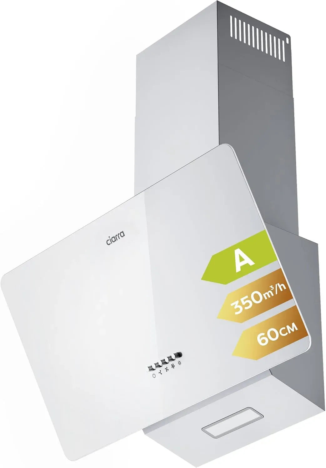 CIARRA CAW6750 Cappa aspirante, 60 cm, 350 m³/h, cappa da cucina, inclinata, scarico e ricircolo