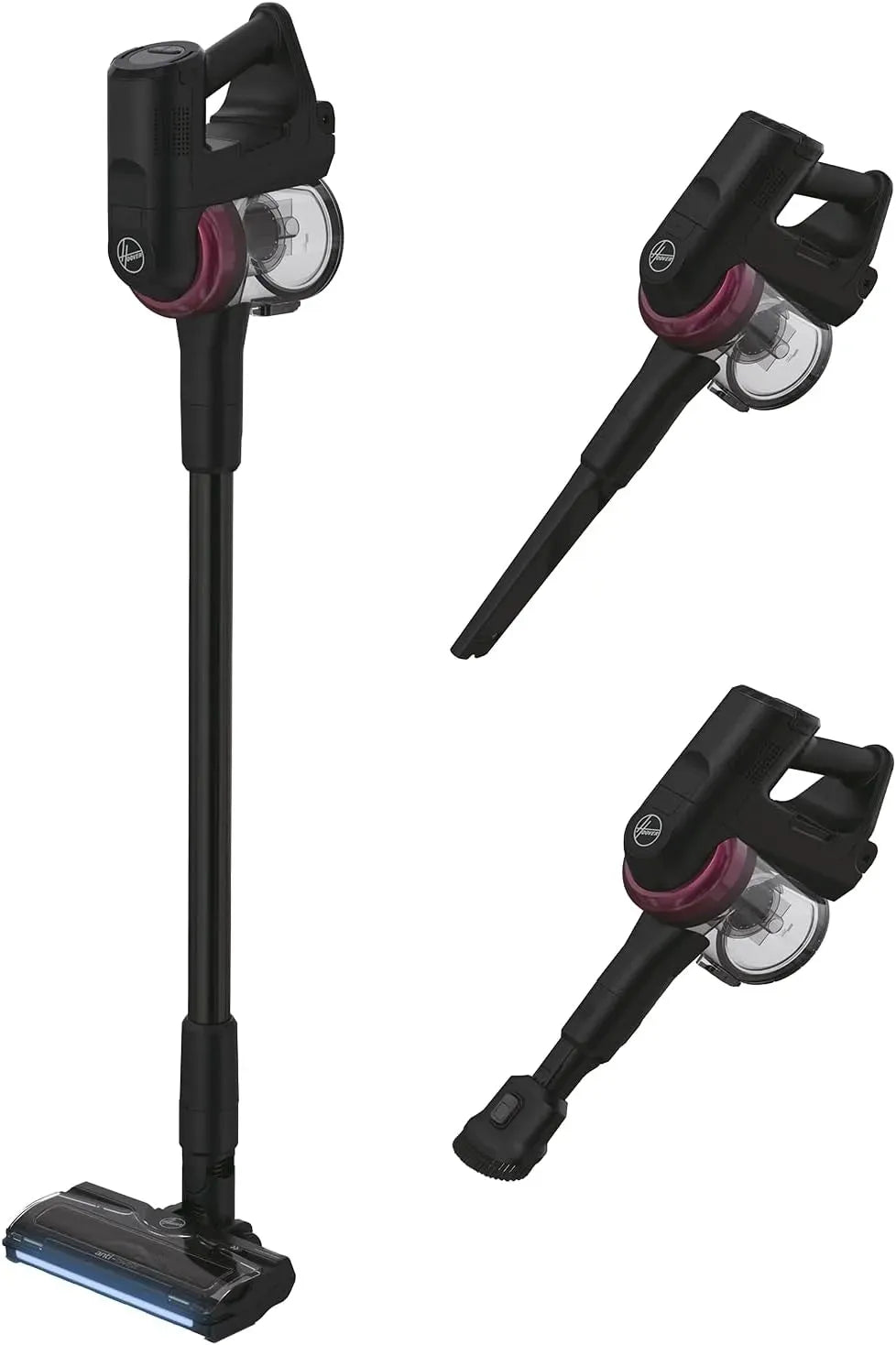 Hoover HF410H Aspirapolvere, nero, spazzola anti-groviglio con luci LED integrate, manovrabilità a 360° per tutti i tipi di pavimenti