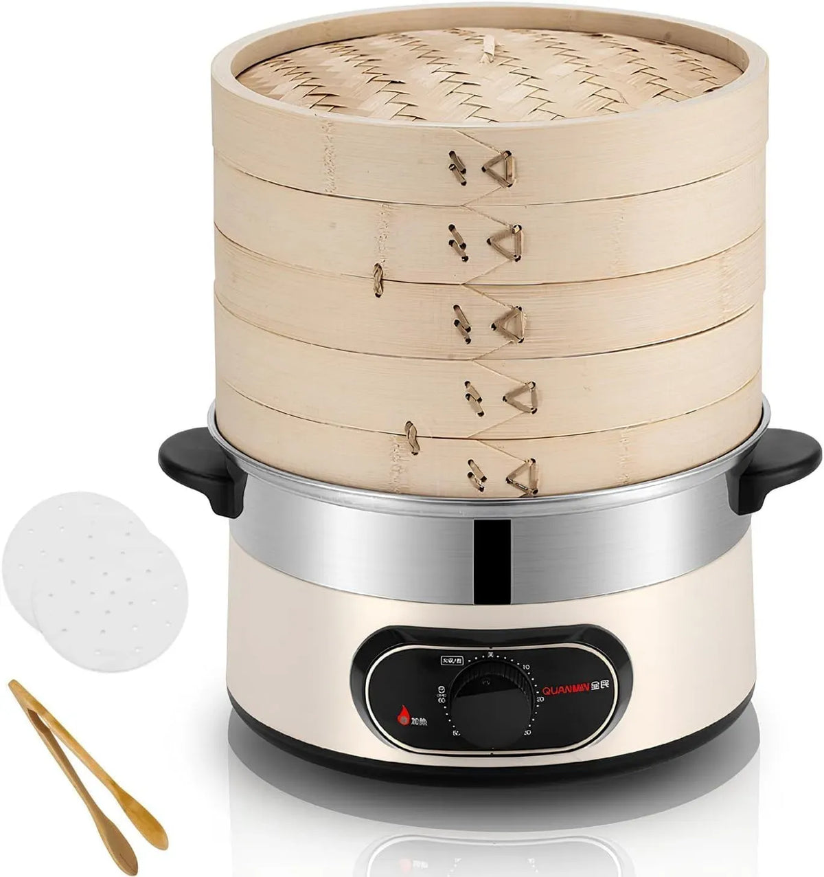 A 2 Vaporiera Elettrica per Alimenti per La Cottura A Vapore per Verdure con Vaporiera in bambù Livelli con Timer di Spegnimento Automatico E