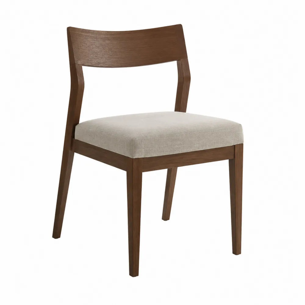 Sedia da pranzo 45 cm x 52 cm x 82 cm in legno massello con seduta imbottita in tessuto poliestere beige colore marrone legno naturale