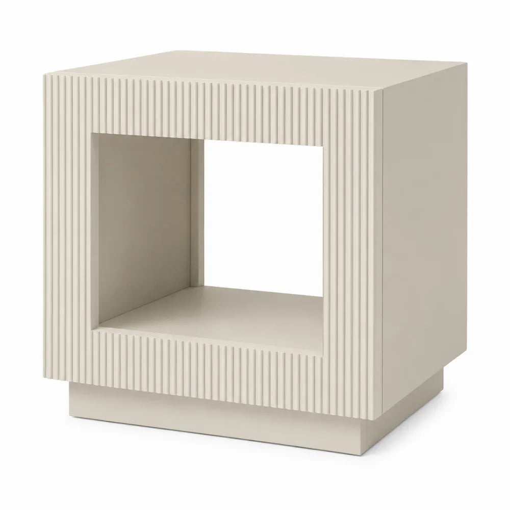 Comodino in MDF 45 x 40 x 50 cm colore beige con vano aperto e finitura scanalata