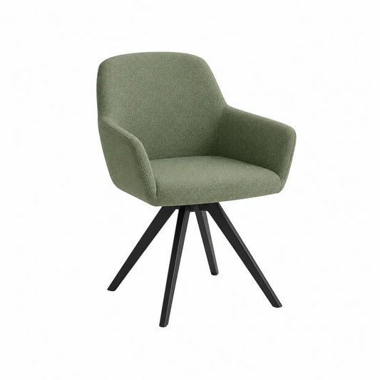 Sedia da pranzo girevole 55 x 58 x 82 cm in tessuto verde con struttura in metallo nero e base a quattro gambe inclinate