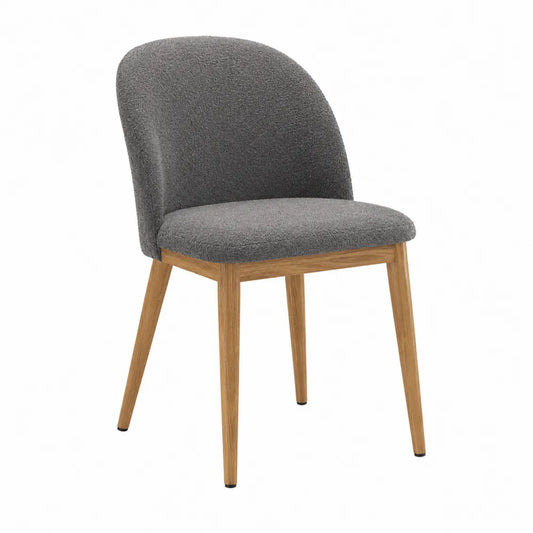 Sedia da pranzo imbottita 50 cm x 55 cm x 82 cm in tessuto grigio con struttura in legno naturale e schienale curvo