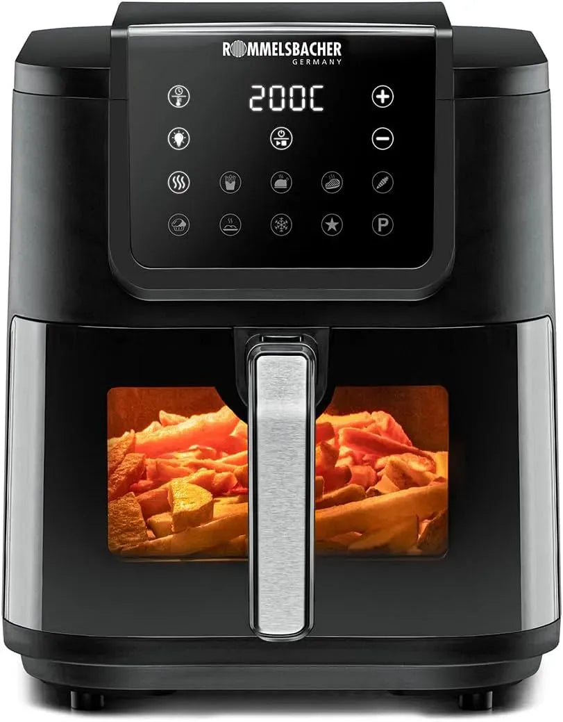 Rommelsbacher FRH 1700 Friggitrice ad aria, 21 x 30 cm, 8 L, 10 programmi, 60 a 200 °C, 45 dB, di patatine fritte, vano cottura XXL 8 litri, 1.000 g