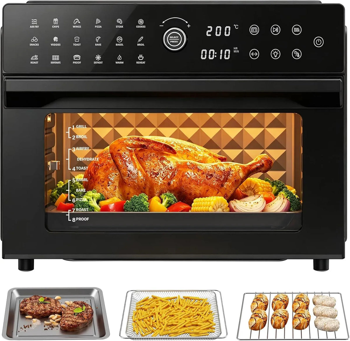 Forno elettrico, 30 L, 1800 W, 18 programmi, touch, timer, Friggitrice ad Aria Calda 30L, 7 Accessori e Libretto Ricette Inclusi