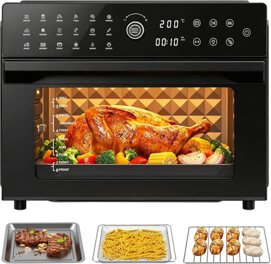 Forno elettrico, 30 L, 1800 W, 18 programmi, touch, timer, Friggitrice ad Aria Calda 30L, 7 Accessori e Libretto Ricette Inclusi
