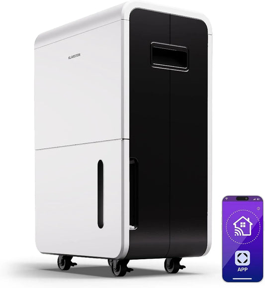 Klarstein 70L/24h Deumidificatore, 70 L, portatile, timer, Wi-Fi, ampio serbatoio, bianco, Wi-Fi App