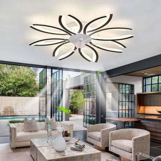Ventilatore, nero, ventola per circolazione dell'aria, Lampadario con Ventilatore da Soffitto LED