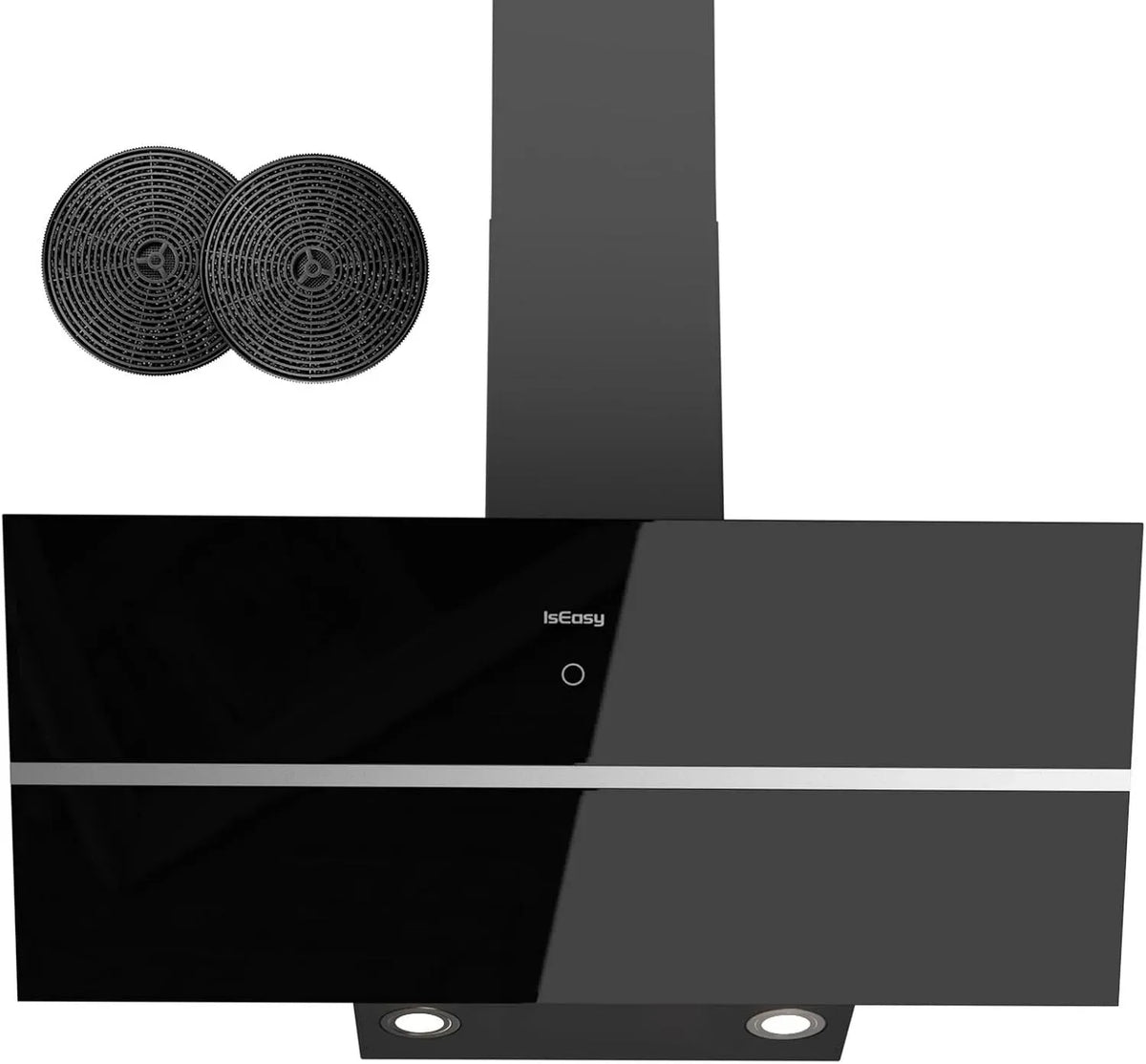 Cappa aspirante, 90 cm, 578 m³/h, 58 dB, cappa da cucina, scarico e ricircolo, nero, Ritardo 1-9 Minuti, 4 Livelli di Regolazione
