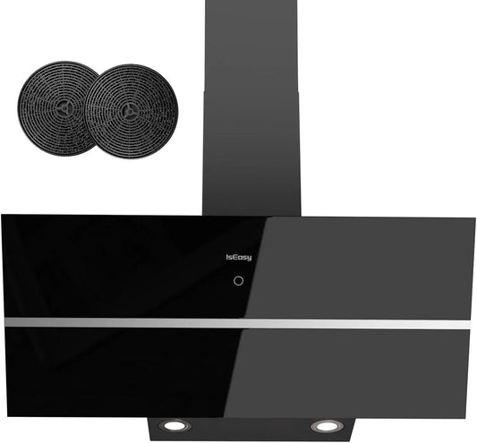 Cappa aspirante, 90 cm, 578 m³/h, 58 dB, cappa da cucina, scarico e ricircolo, nero, Ritardo 1-9 Minuti, 4 Livelli di Regolazione
