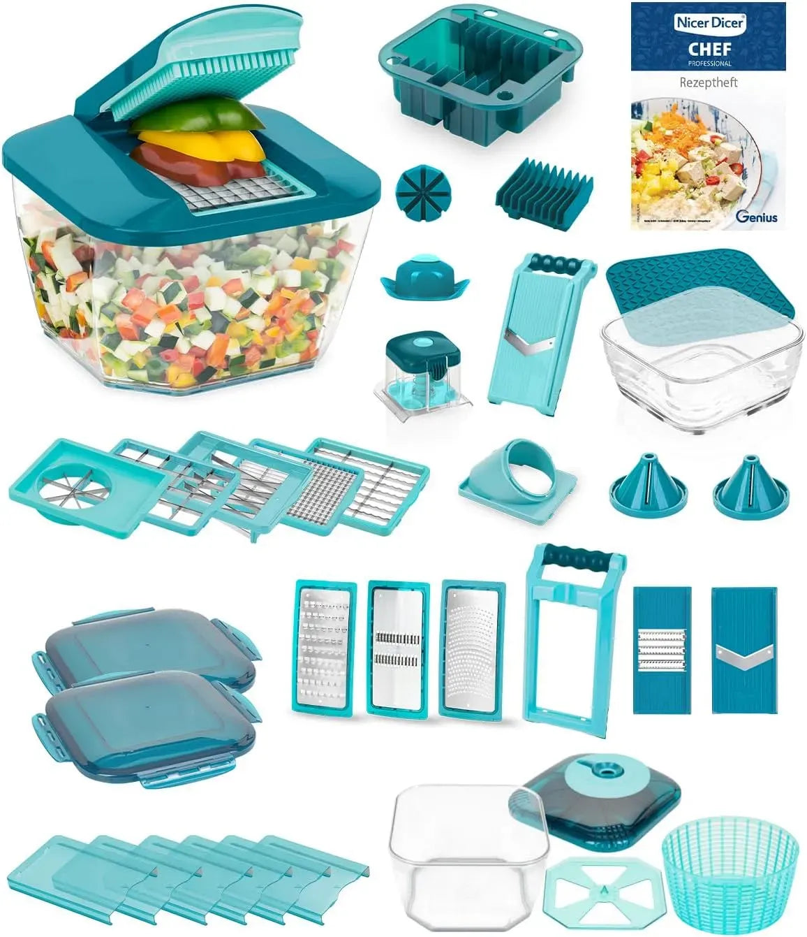 Affettatrice, contenitore, affettatrice per alimenti, 5,2 L, 2,8 l, 39 pezzi, vetro, per verdure