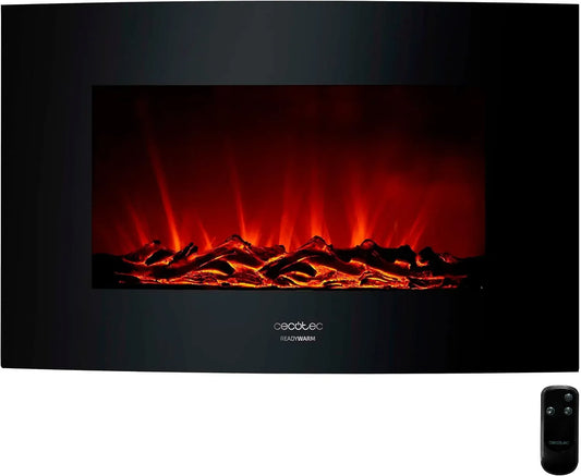 Cecotec Fiamma Regolabile, Pannello Curvo Cristallo Temperato, Camino Elettrico Decorativo 35' con Telecomando Ready Warm 3510 Curved Flames, Massima