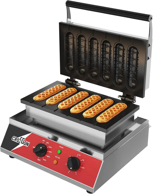 Macchina per Waffle, Waffle Maker, piastra elettrica per waffle, 1600 W, professionale, ristoranti, rivestimento antiaderente, 6 Pezzi, CROSSON
