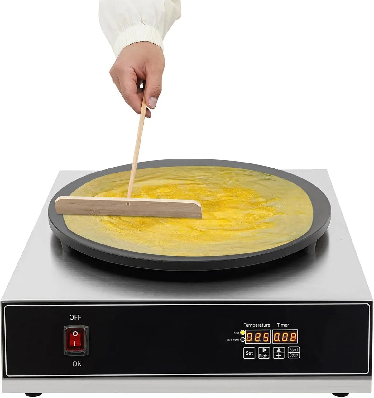 Crepe Maker, piastra, 40 cm, 2800 W, professionale, ristoranti, display digitale, rivestimento antiaderente, 2 zone di temperatura, acciaio inox