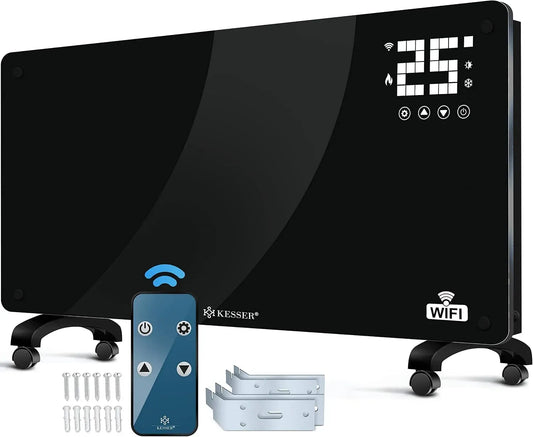 riscaldamento elettrico a pavimento o a parete, KESSER® Termoconvettore in vetro con funzione APP WiFi, 2500 Watt, con telecomando, touch screen