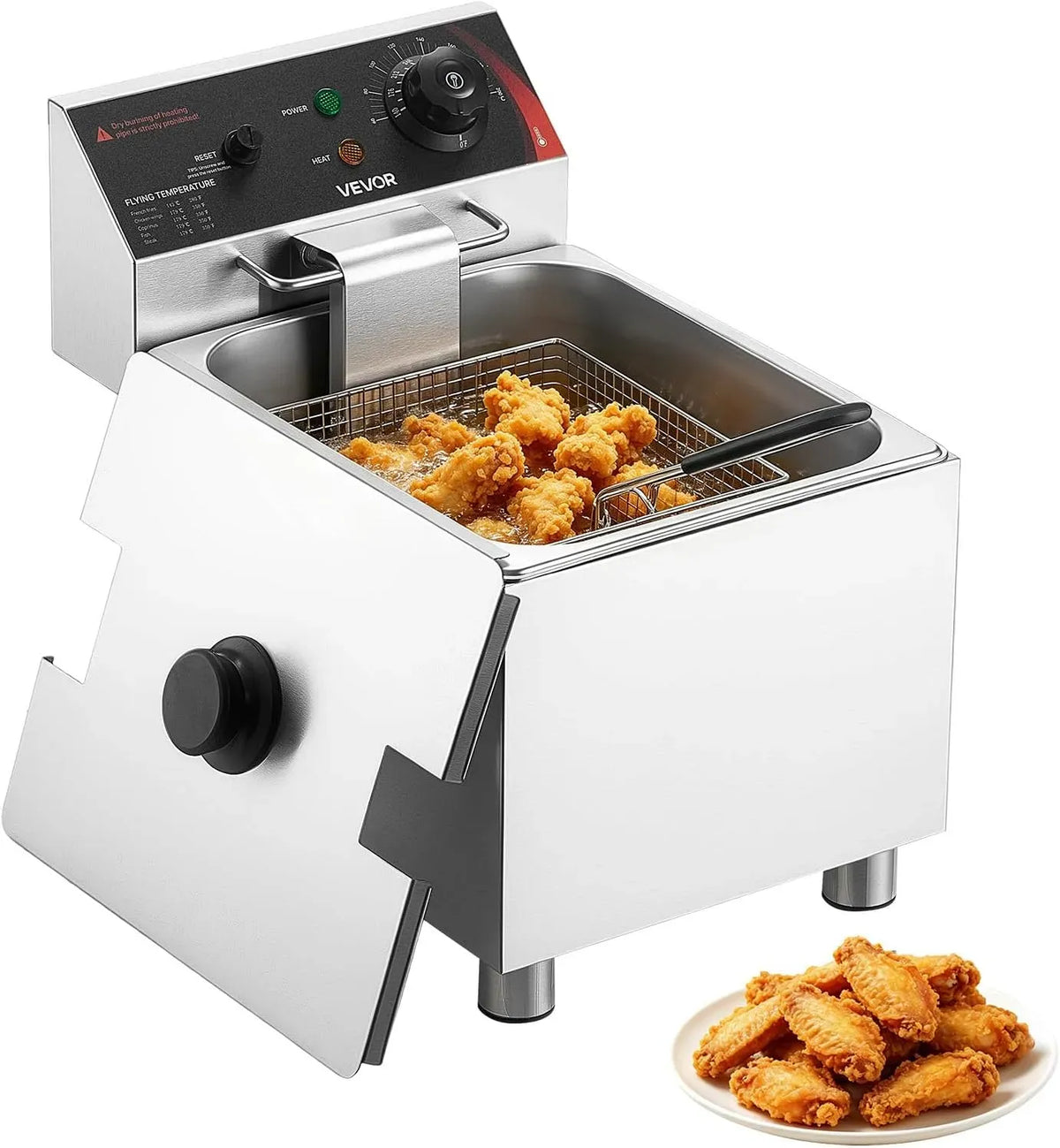 VEVOR Friggitrice Elettrica da Banco, Piedini Regolabili, per Cucina, Friggitrice in Acciaio Inox Capacità Olio 7,5 L con Cestello Coperchio, 2500W