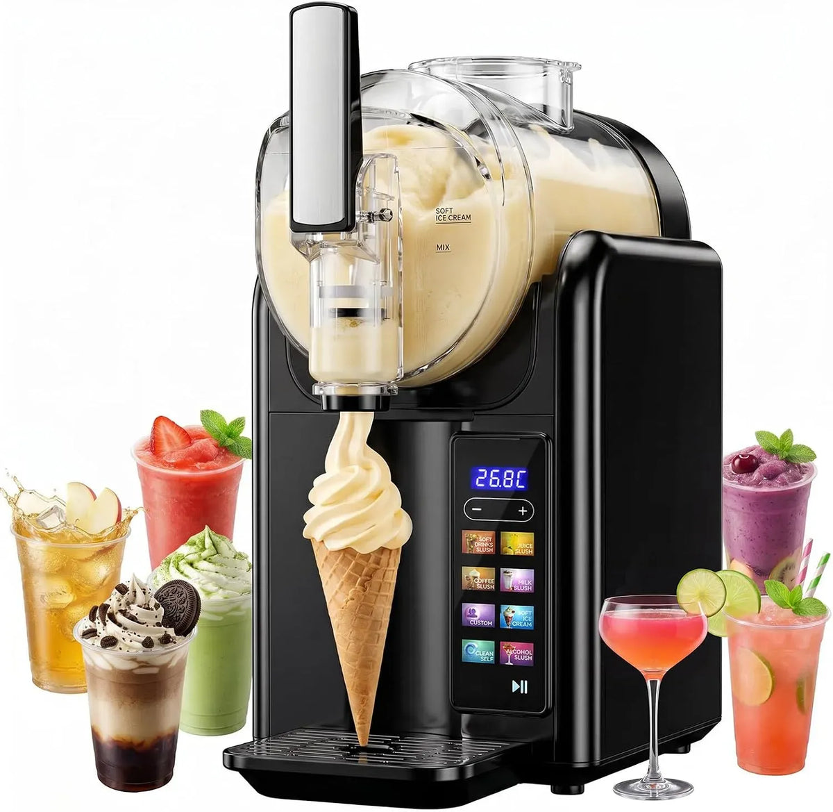 Macchina per Granita, Macchina per slushy, 2 L, 7 programmi, nero