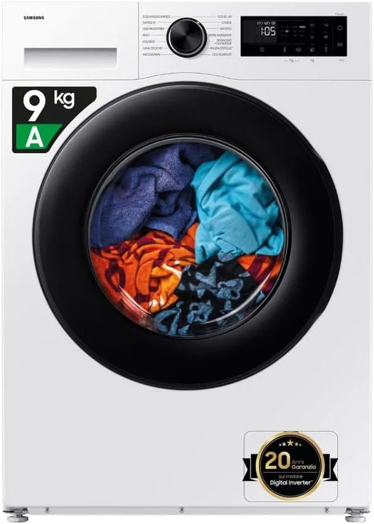 Samsung WW90DG5G34AEET 85h Lavatrice, 60 L, 9 kg, libera installazione, Wi-Fi, tecnologia AI Ecobubble, vapore, stretto