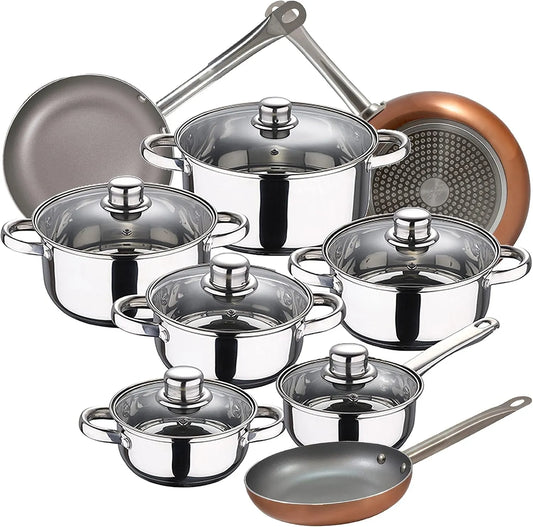 set di pentole e padelle, Batteria, 26 cm, acciaio inox, 12 pezzi, alluminio