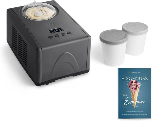 contenitore, macchina per gelato e sorbetto, 1,5 L, 150 W, rimovibile, acciaio inox, grigio, per il ghiaccio rimovibile, SPRINGLANE