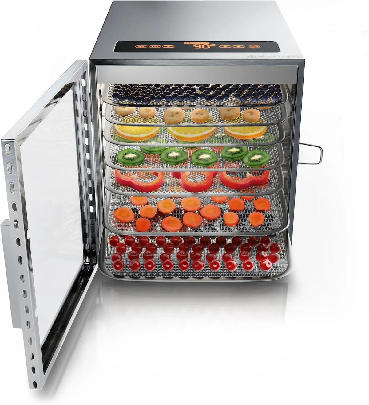 Asciugatrice, touch, timer, acciaio inox, Display a LED con funzione touch, 8 vassoi, Senza BPA