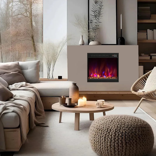 RELAX4LIFE Telecomando, Timer, 49/61/68,5 cm Camino Elettrico Incassato con Fiamma Multicolore e Letto di Braci, 1500W, LUNGHEZZA:49CM, Termostato