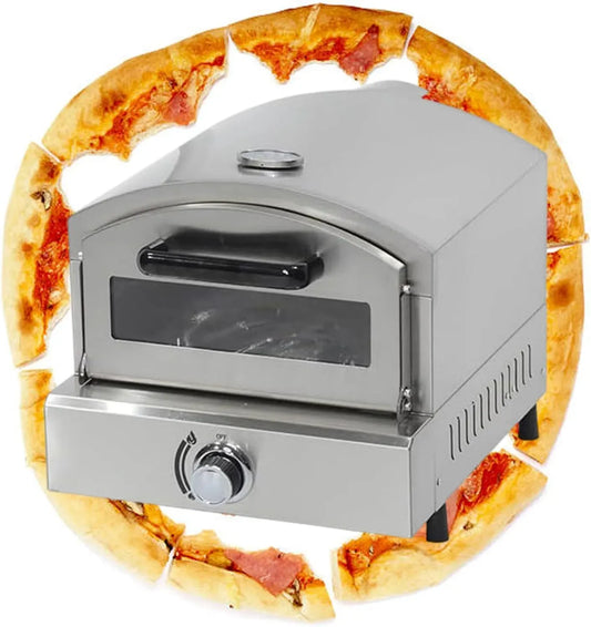Forno elettrico per pizza, 12 pollici, portatile, esterno, 2 zone di temperatura, acciaio inox