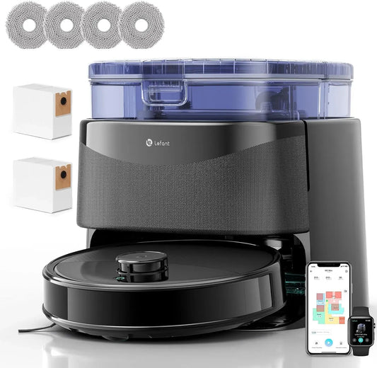 Lefant 2.4G/5G Robot aspirapolvere, 3,2 L, Wi-Fi, Lavaggio Mop 75°C con Asciugatura, Laser dToF 360°, Stazione All-in-One 3,2L, Alexa/App, 23000Pa