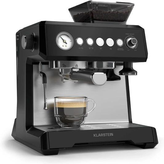 Klarstein Macchina da caffè, 2,3 L, 1350 W, ampio serbatoio, vapore, nero, 20 Bar, Beccuccio del Vapore