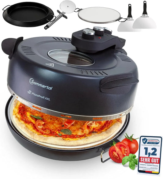 Forno elettrico per pizza, 39 Cm, Set da 5 Pezzi Con Inserto per Padella, Sommertal PizzaProfi, Fino a 380 °C, 2 Pale, 3 Minuti